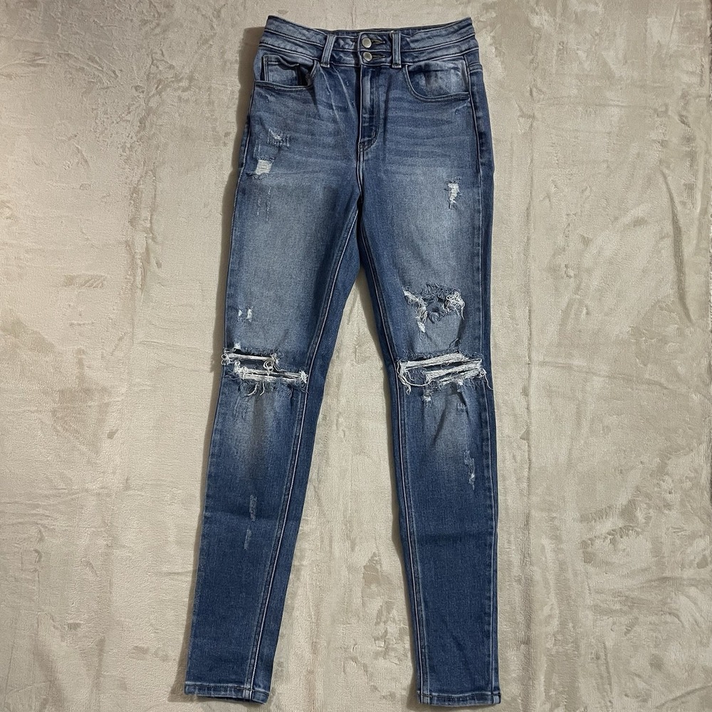 KanCan Jeans Womens Size 27 Skinny Stretch Distressed Blue Denim Medium Wash‎
